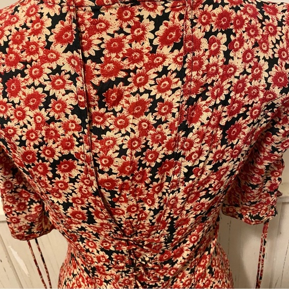 Free People Small Black Lace-up Mini Dress With Red Floral Pattern - Picture 12 of 16